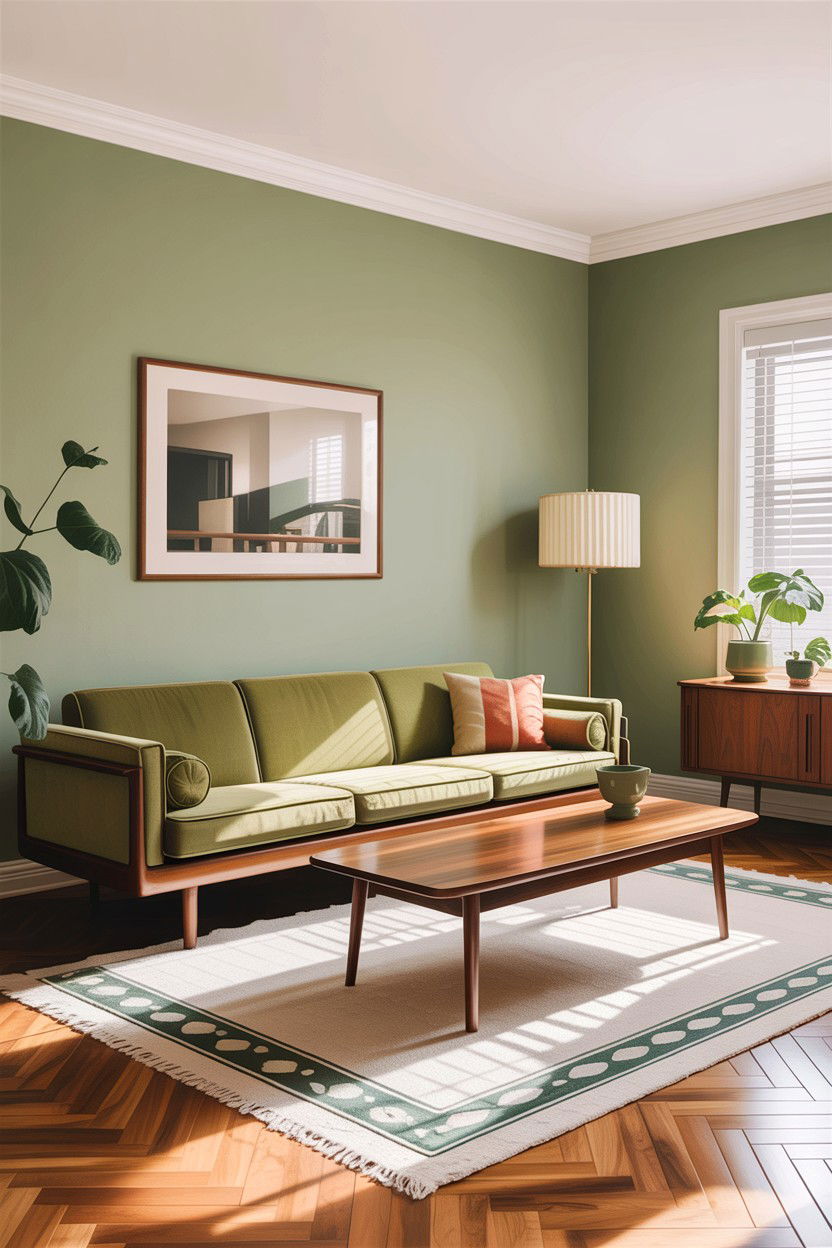 Mid century modern sage green living room - 30 sage and white living room ideas
