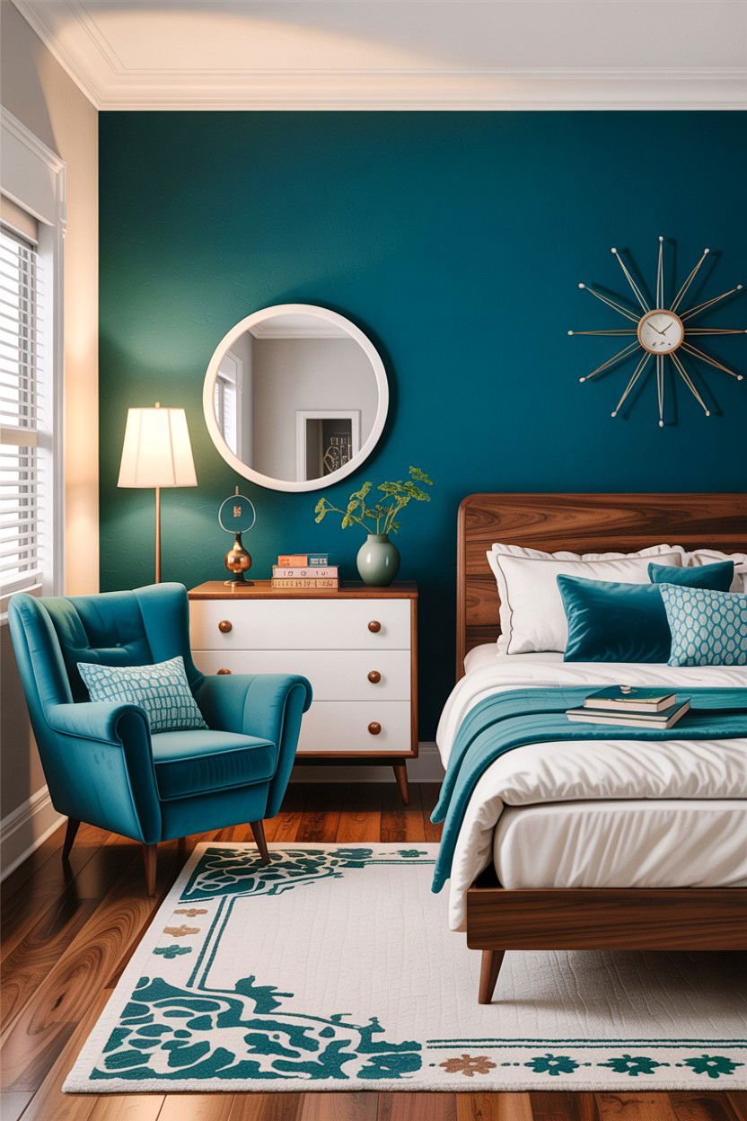 Mid century modern teal and white - 30 teal and white bedroom ideas