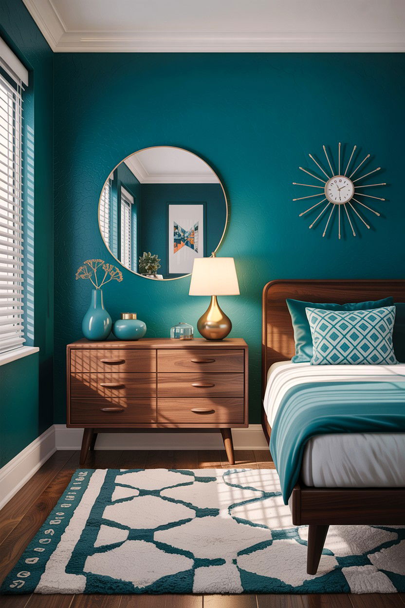 Mid century modern teal bedroom - 30 teal bedroom decor ideas