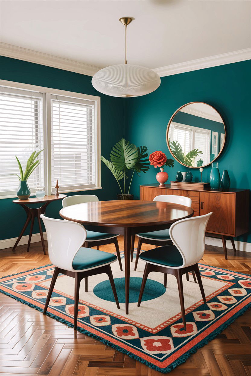 Mid century modern teal dining room - 30 teal and white dining room ideas
