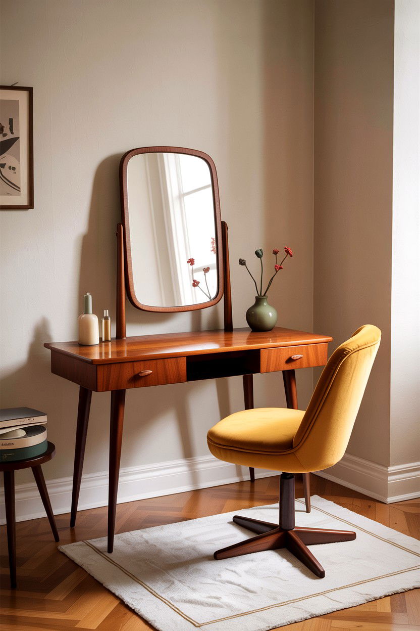 Mid century modern vanity desk - 30 bedroom vintage vanity ideas