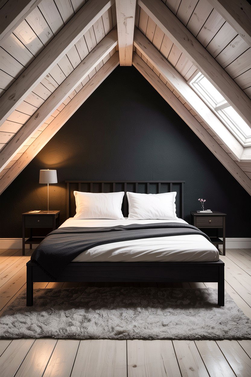 Minimalist Black Attic Bedroom - 30 scandinavian black bedroom ideas
