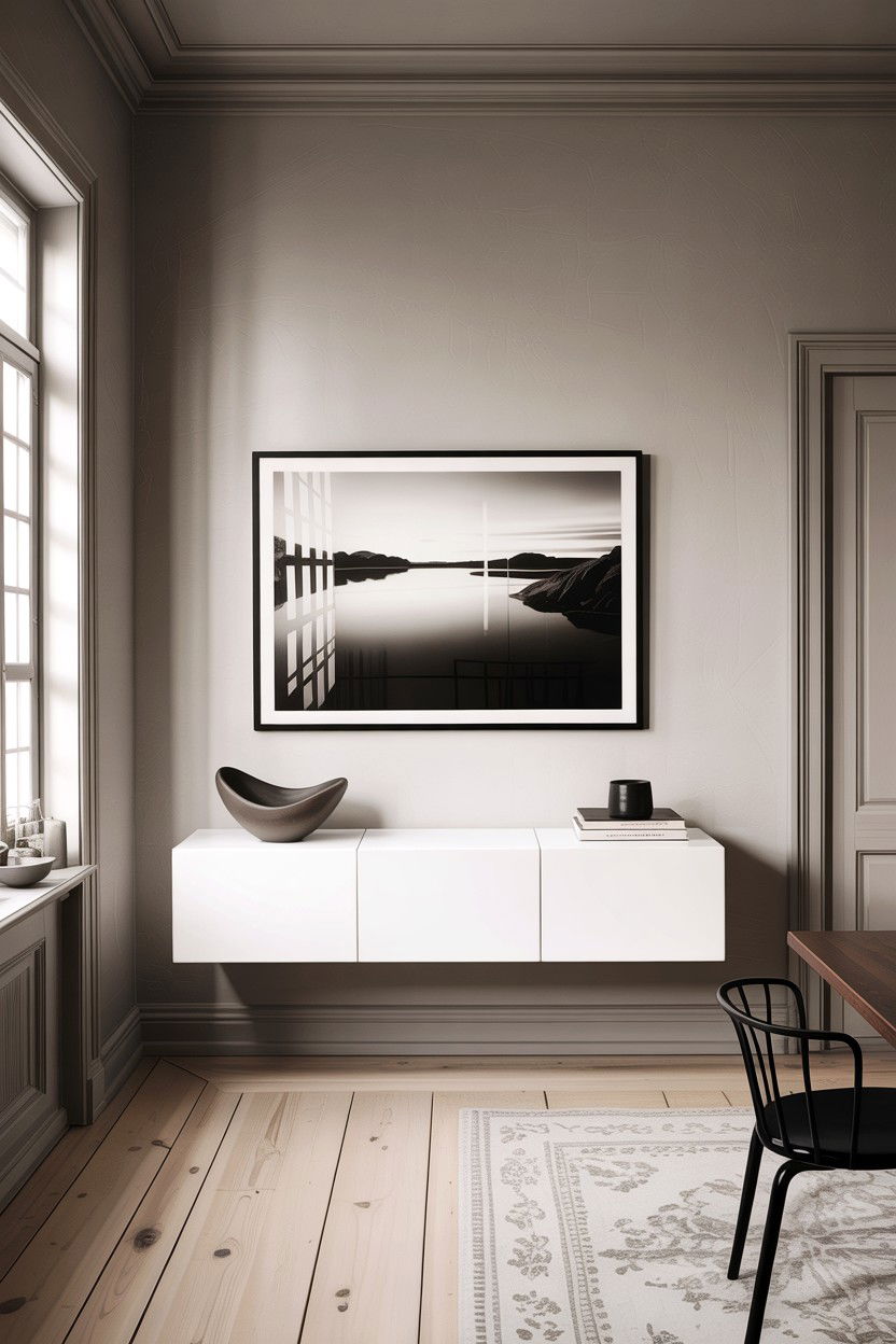 Minimalist Floating Console - 30 small dining room space storage ideas