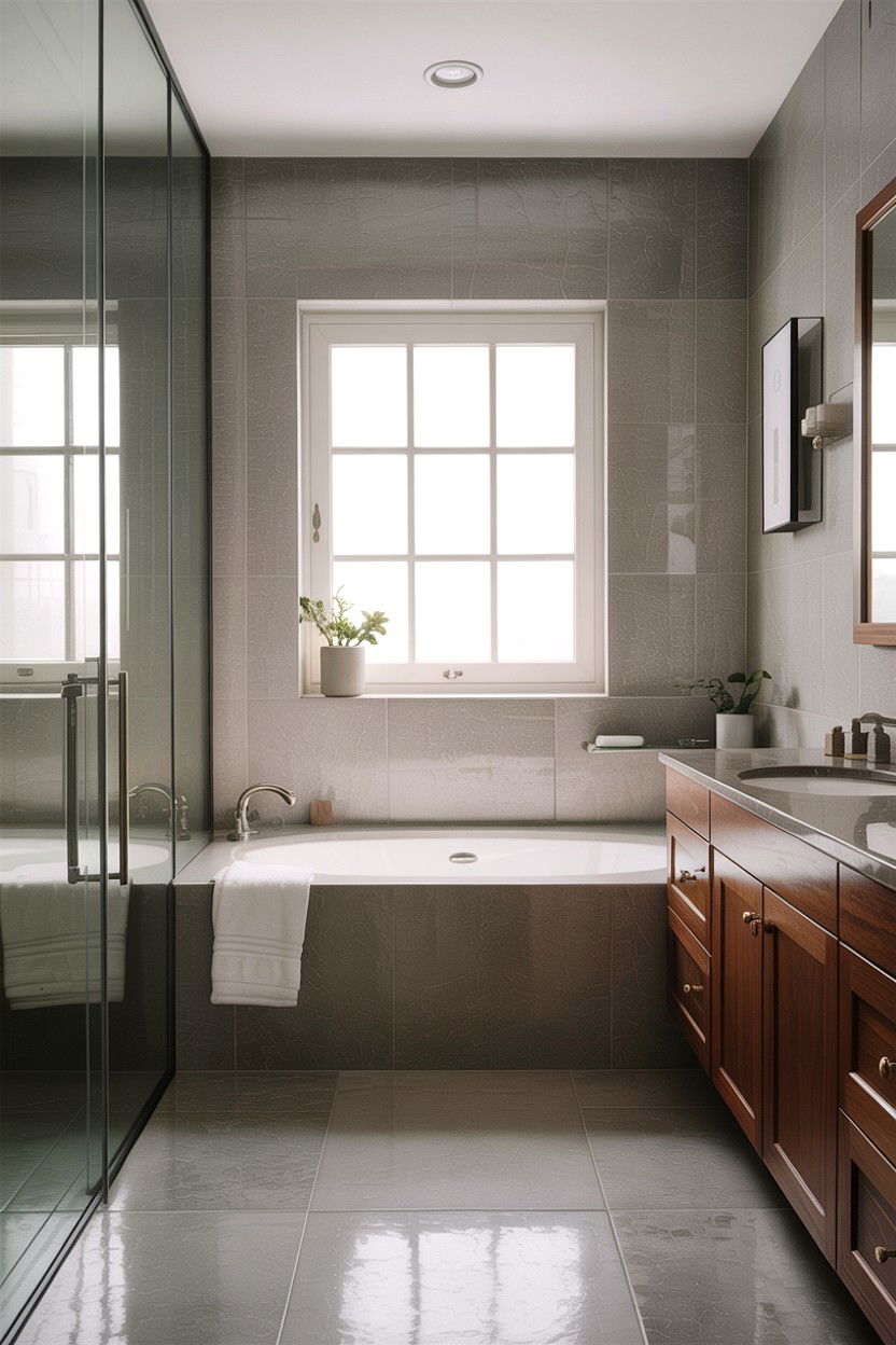 Minimalist Gray Bathroom - 30 alcove tub ideas