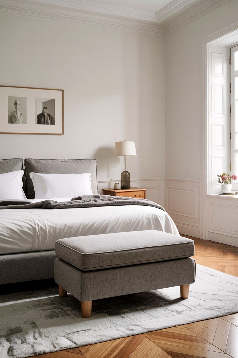 Minimalist Grey Fabric Ottoman - 30 bedroom ottomans