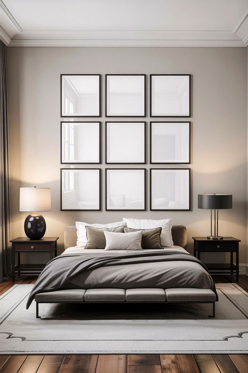 Minimalist Grid Layout - 30 bedroom memory wall ideas