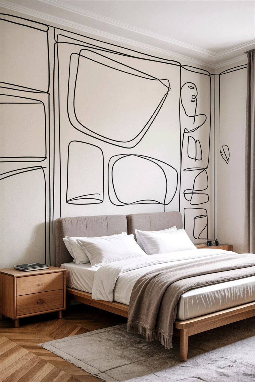 Minimalist Line Art Wall - 30 bedroom geometric wall designs