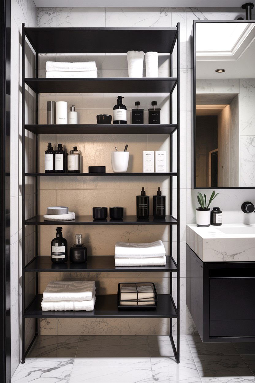 Minimalist Shelving Unit - 30 bathroom conversation starter ideas