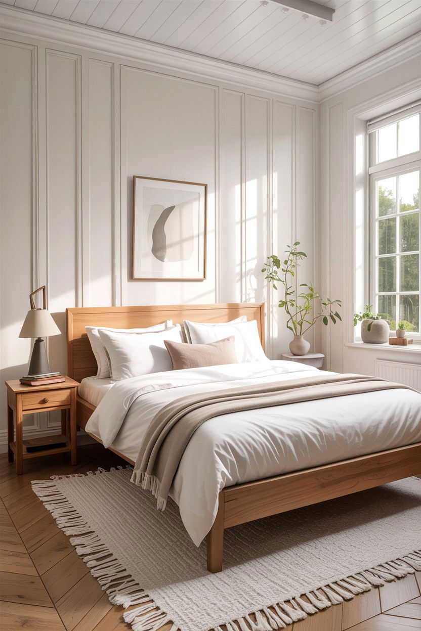 Minimalist White Bedroom With Wood Accents - 30 scandinavian white bedroom ideas