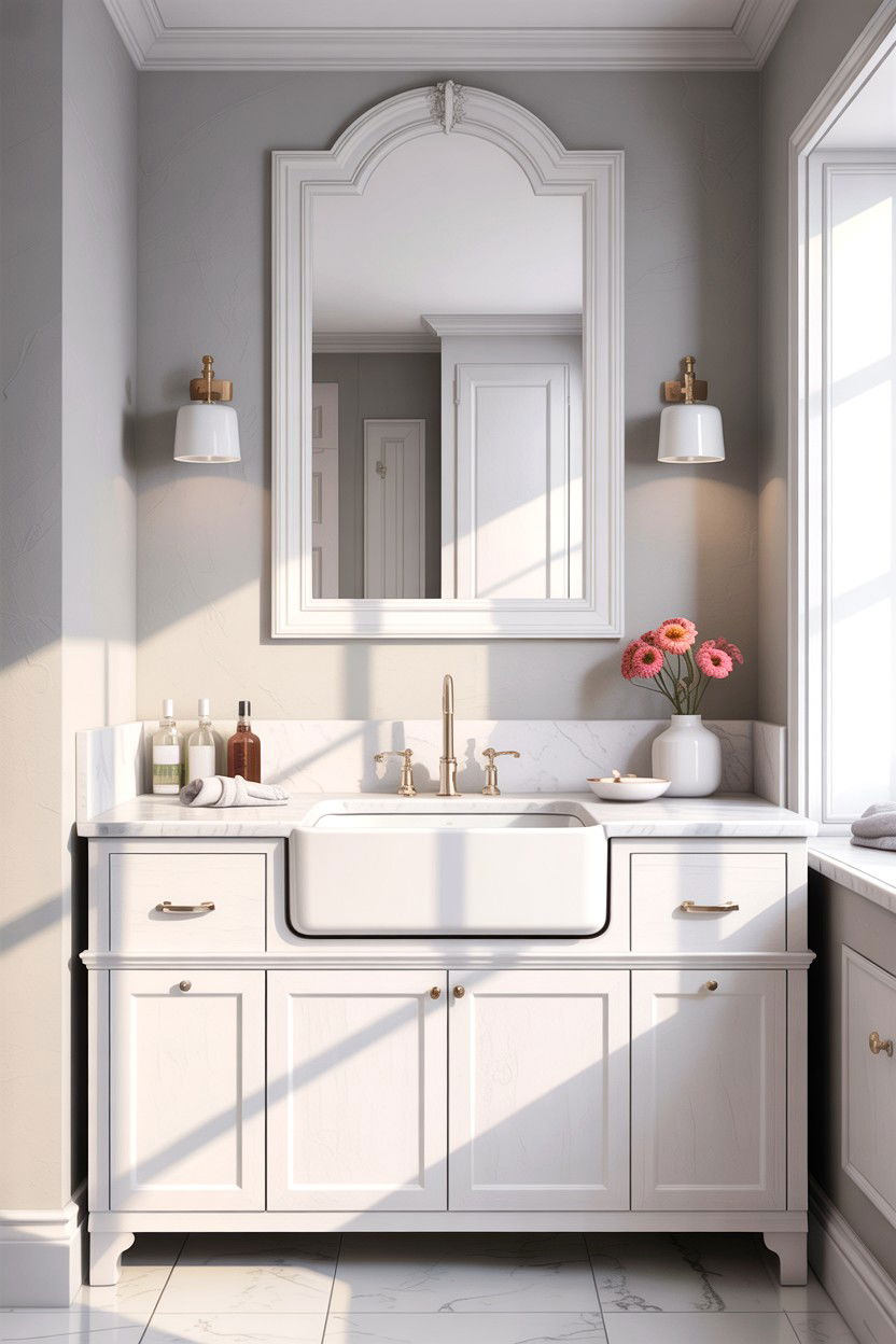 Minimalist White Farmhouse Sink - 30 farmhouse sink bathroom ideas