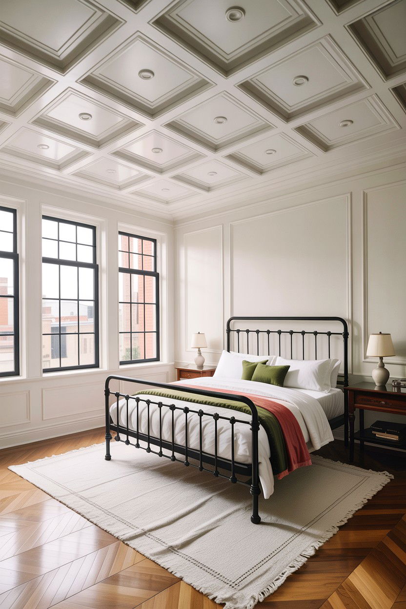 Minimalist White Grid Ceiling - 30 bedroom coffered ceiling designs
