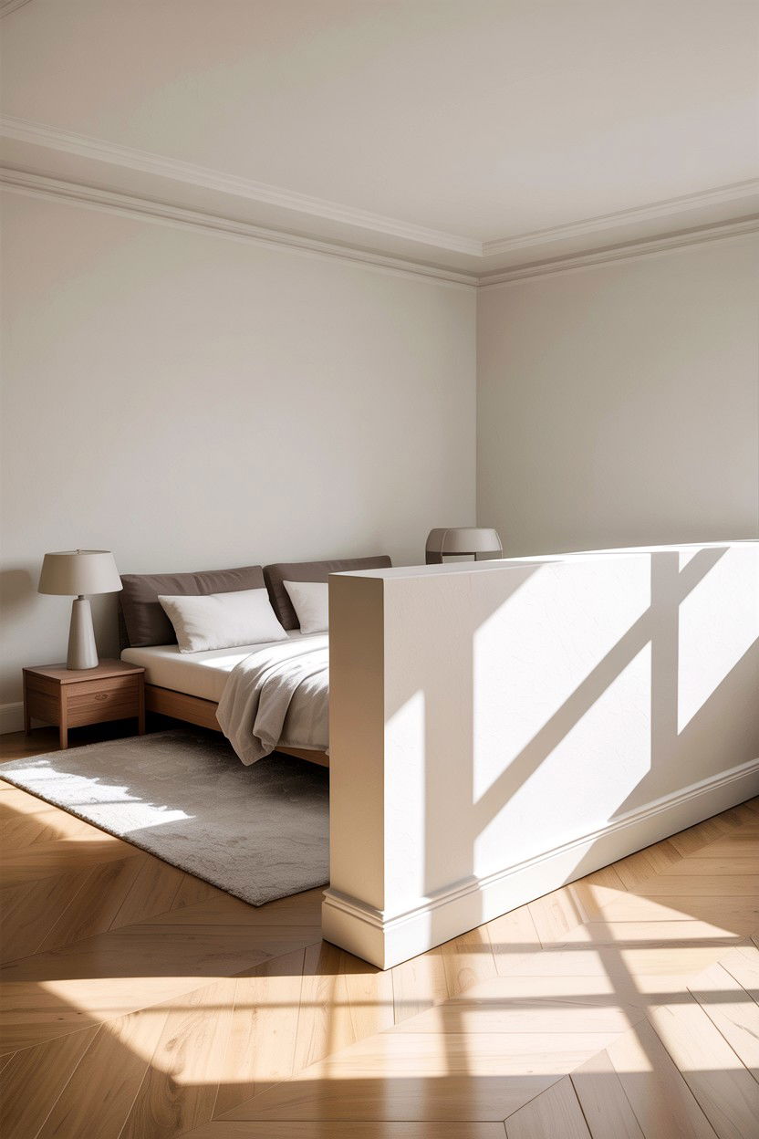 Minimalist White Half Wall - 30 bedroom pony wall ideas