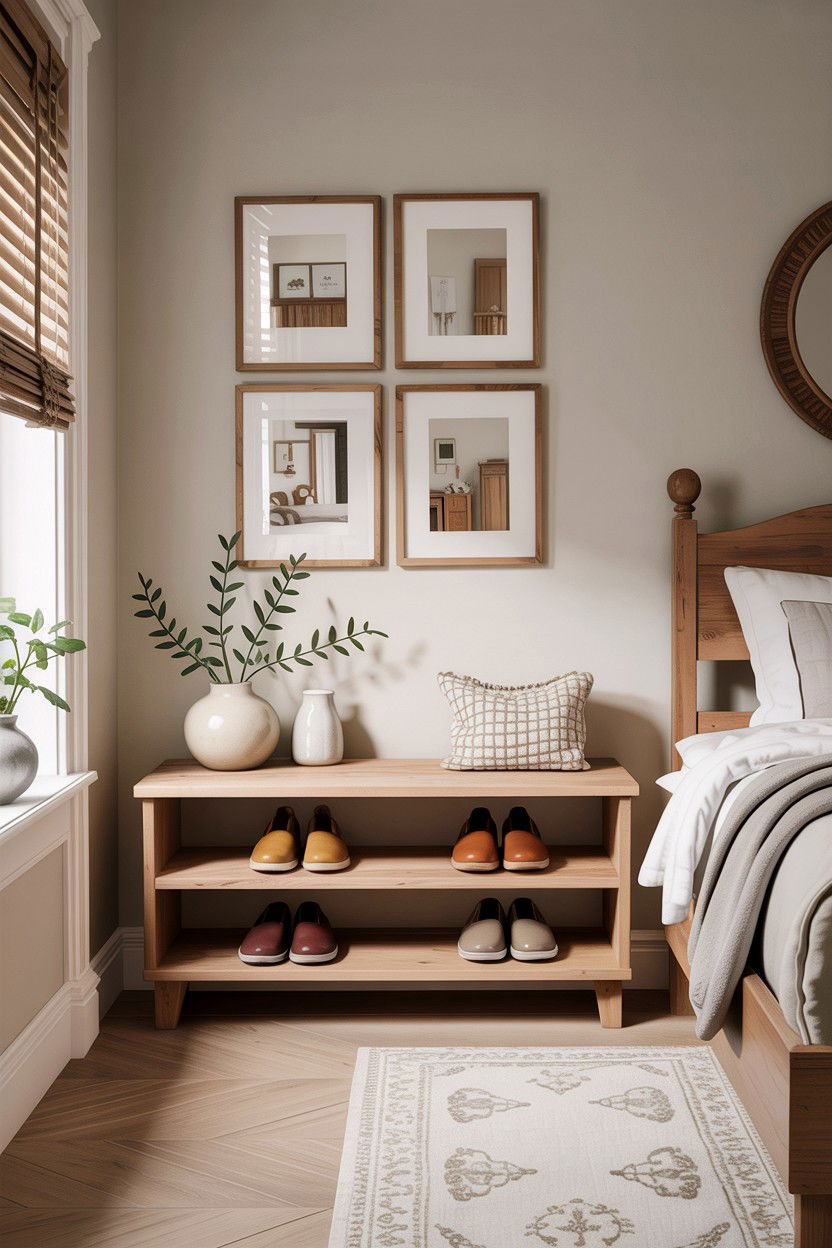 Minimalist Wooden Shoe Bench - 30 bedroom shoe storage ideas