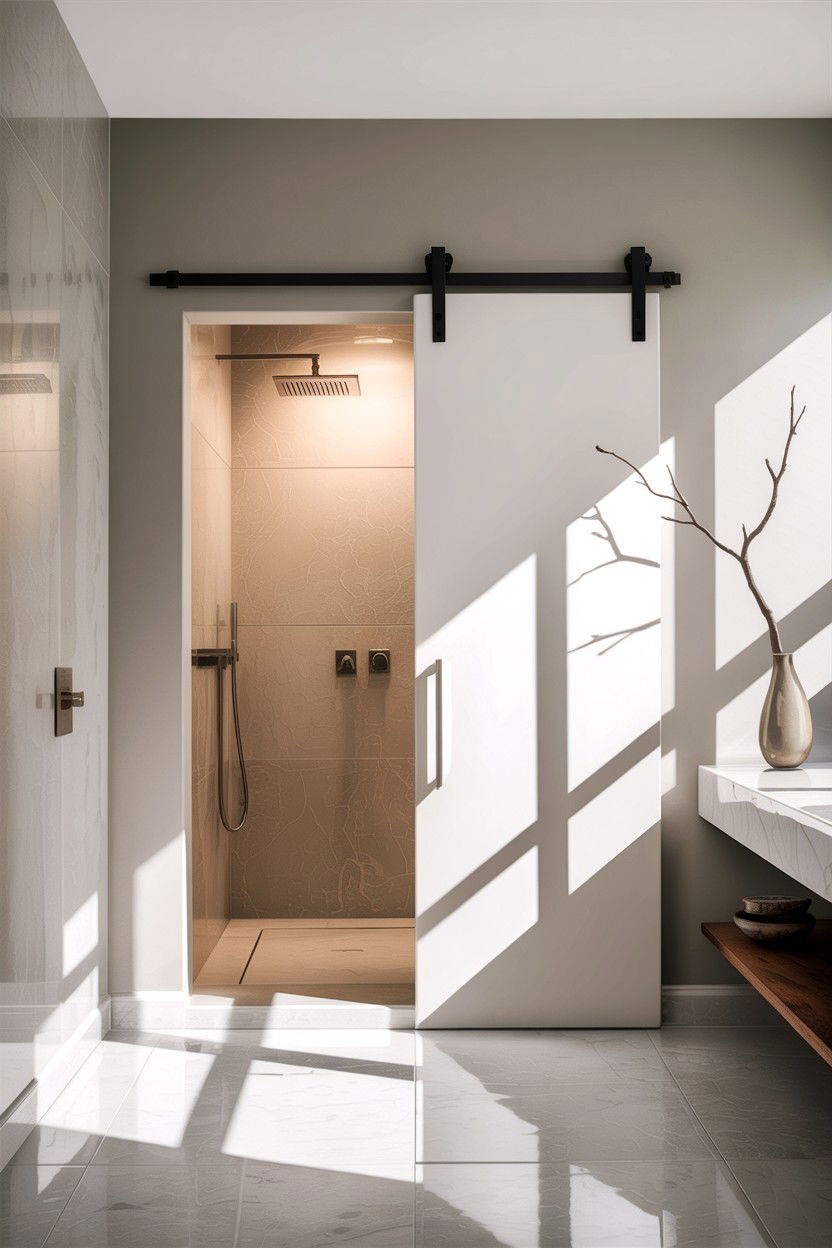 Minimalist barn door - 30 bathroom barn door ideas