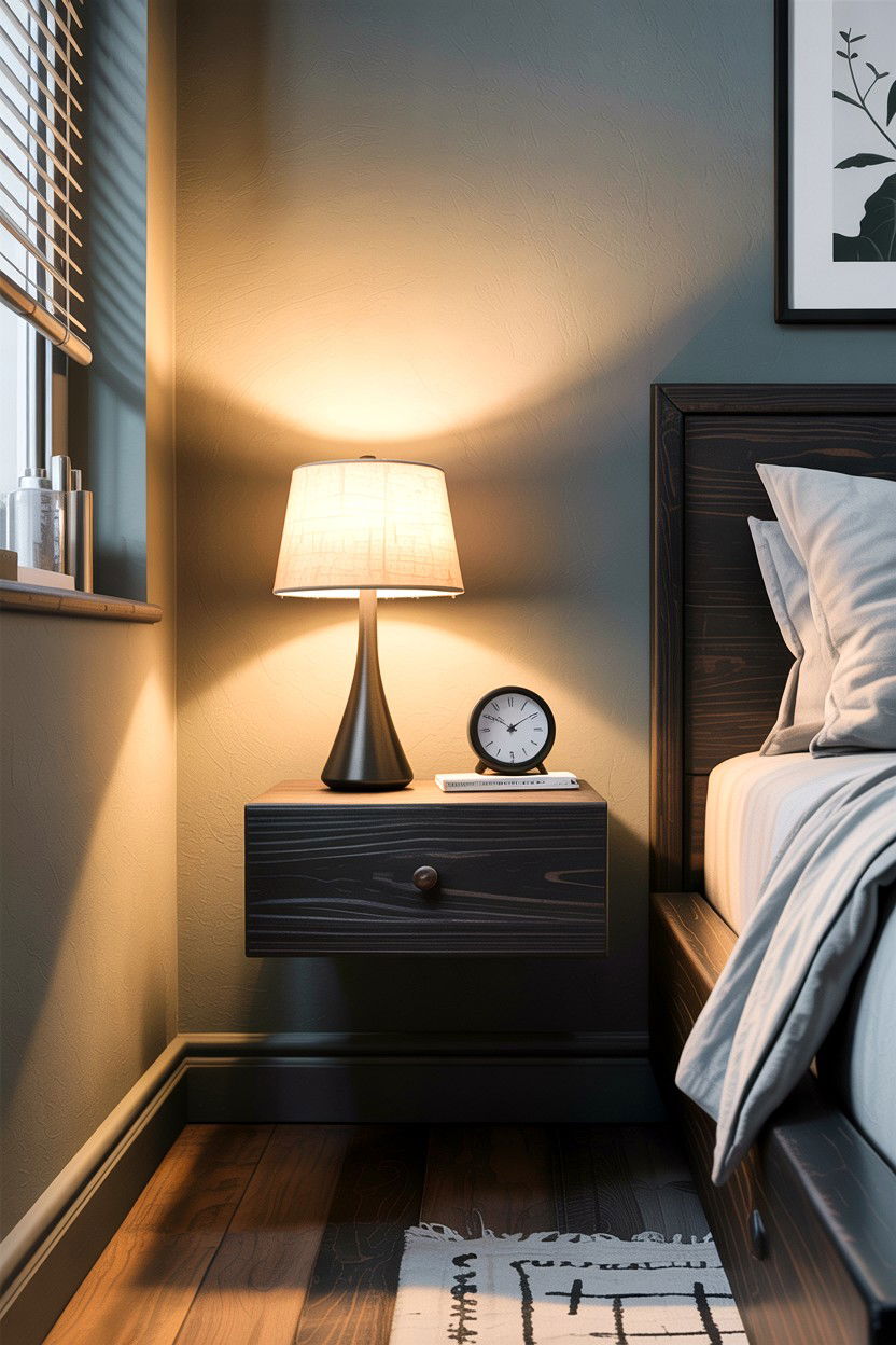 Minimalist floating nightstand - 30 bedroom organization ideas