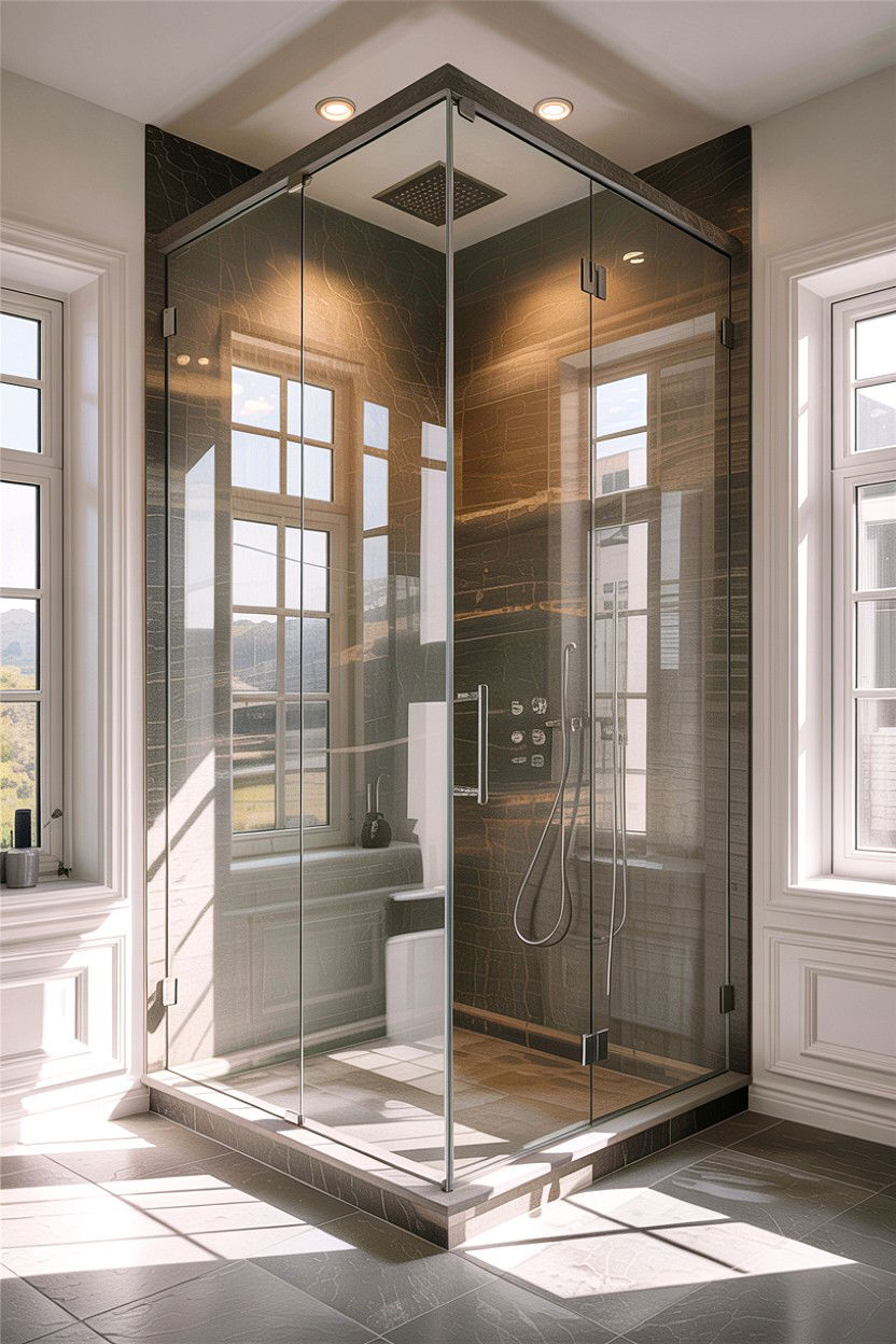 Minimalist glass shower enclosure - 30 Japanese bathroom ideas