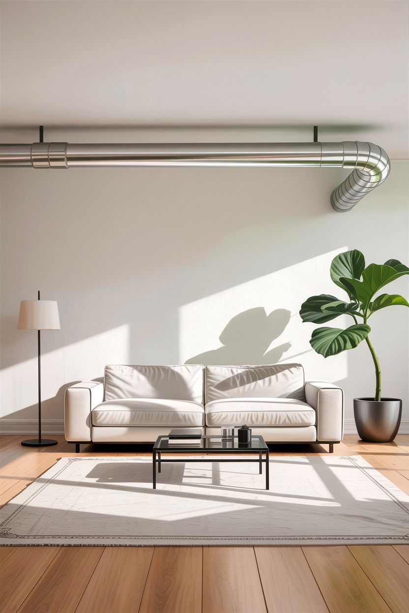 Minimalist living room exposed pipes - 30 exposed ductwork living room ideas