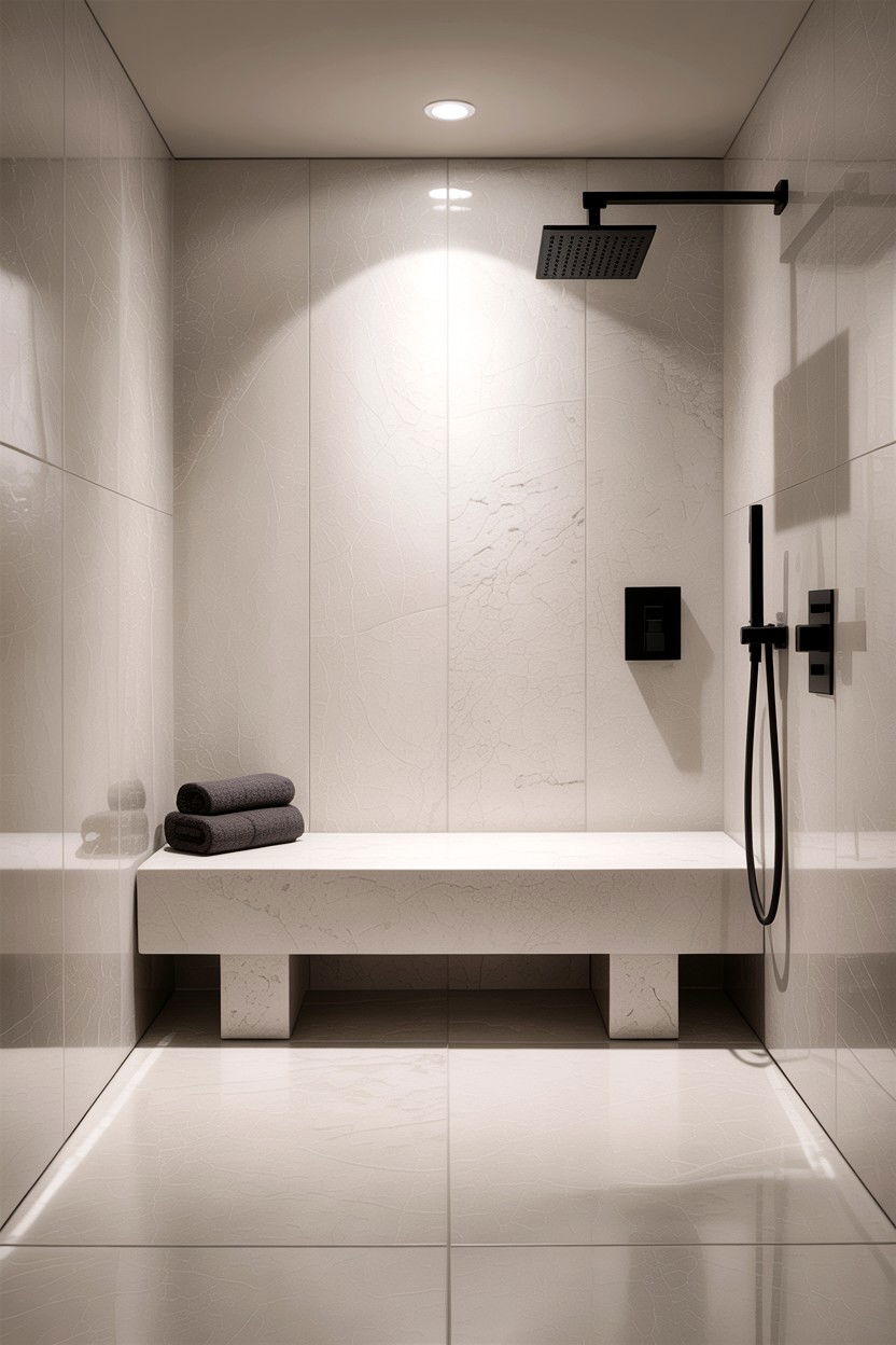 Minimalist shower bench - 30 bathroom built-in bench ideas