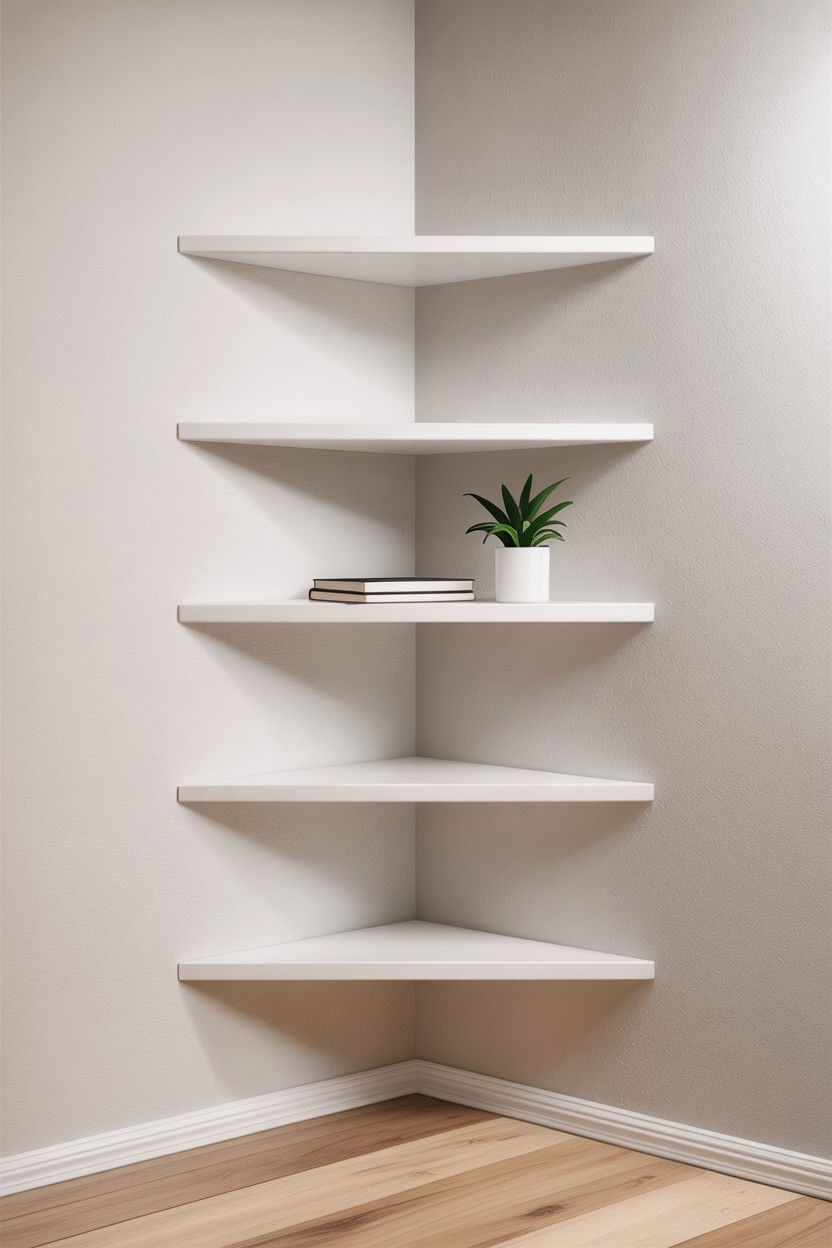 Minimalist white corner shelf - 30 living room corner shelf ideas