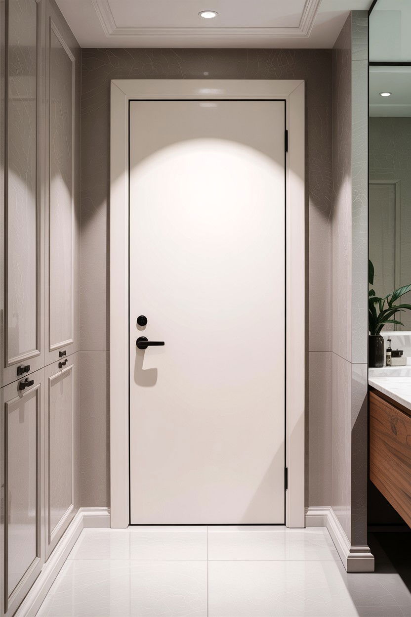 Minimalist white flush door - 30 bathroom door statement ideas