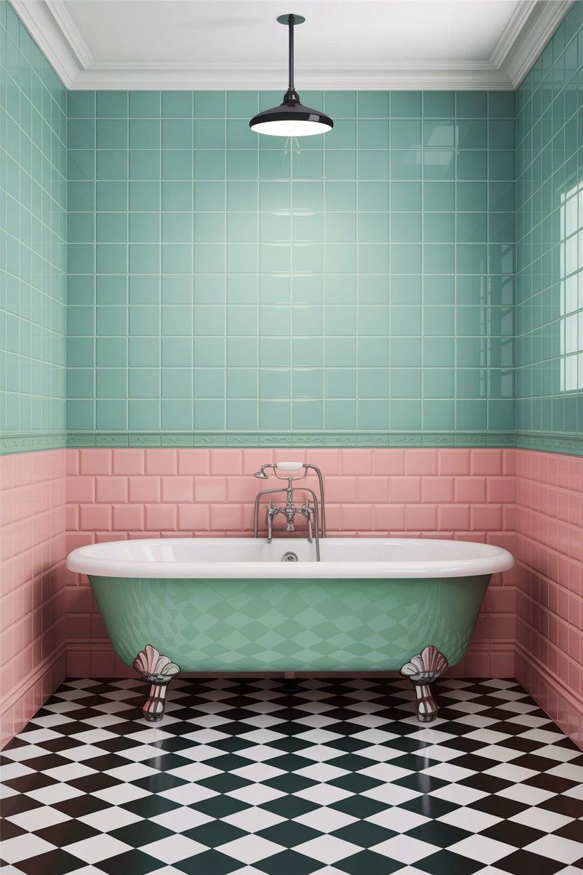 Mint Green Tile Pink Grout - 30 contrasting grout bathroom ideas