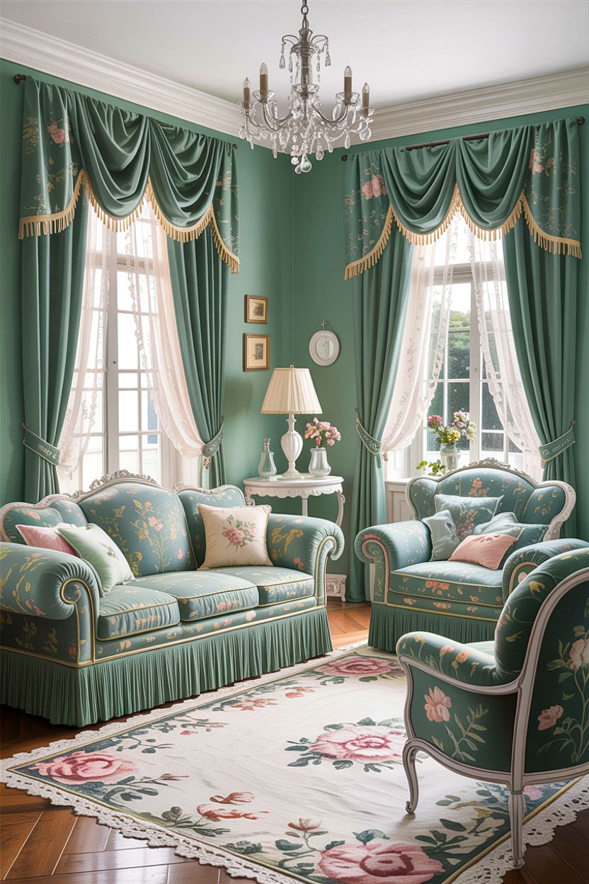 Mint Green Vintage Living Room - 30 traditional green living room ideas