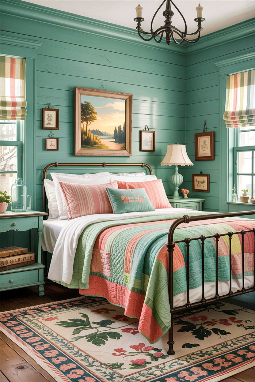 Mint green bedroom - 30 rustic green bedroom ideas