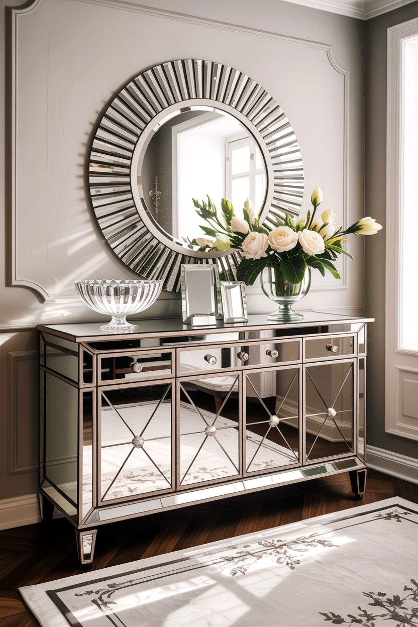 Mirror Front Credenza - 30 living room credenza ideas