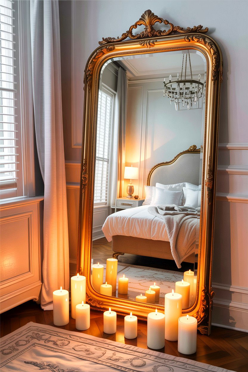 Mirror Reflected Candle Setup - 30 bedroom candle ideas