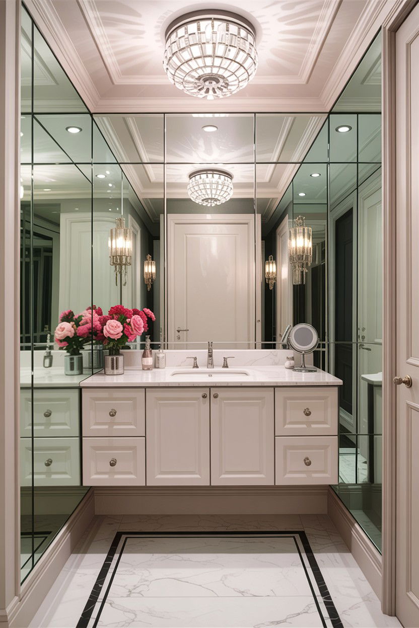 Mirror Wall Powder Room - 30 downstairs bathroom ideas