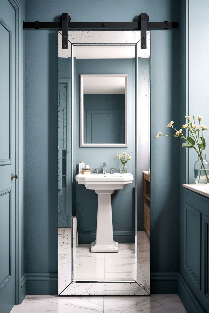 Mirror barn door - 30 bathroom barn door ideas