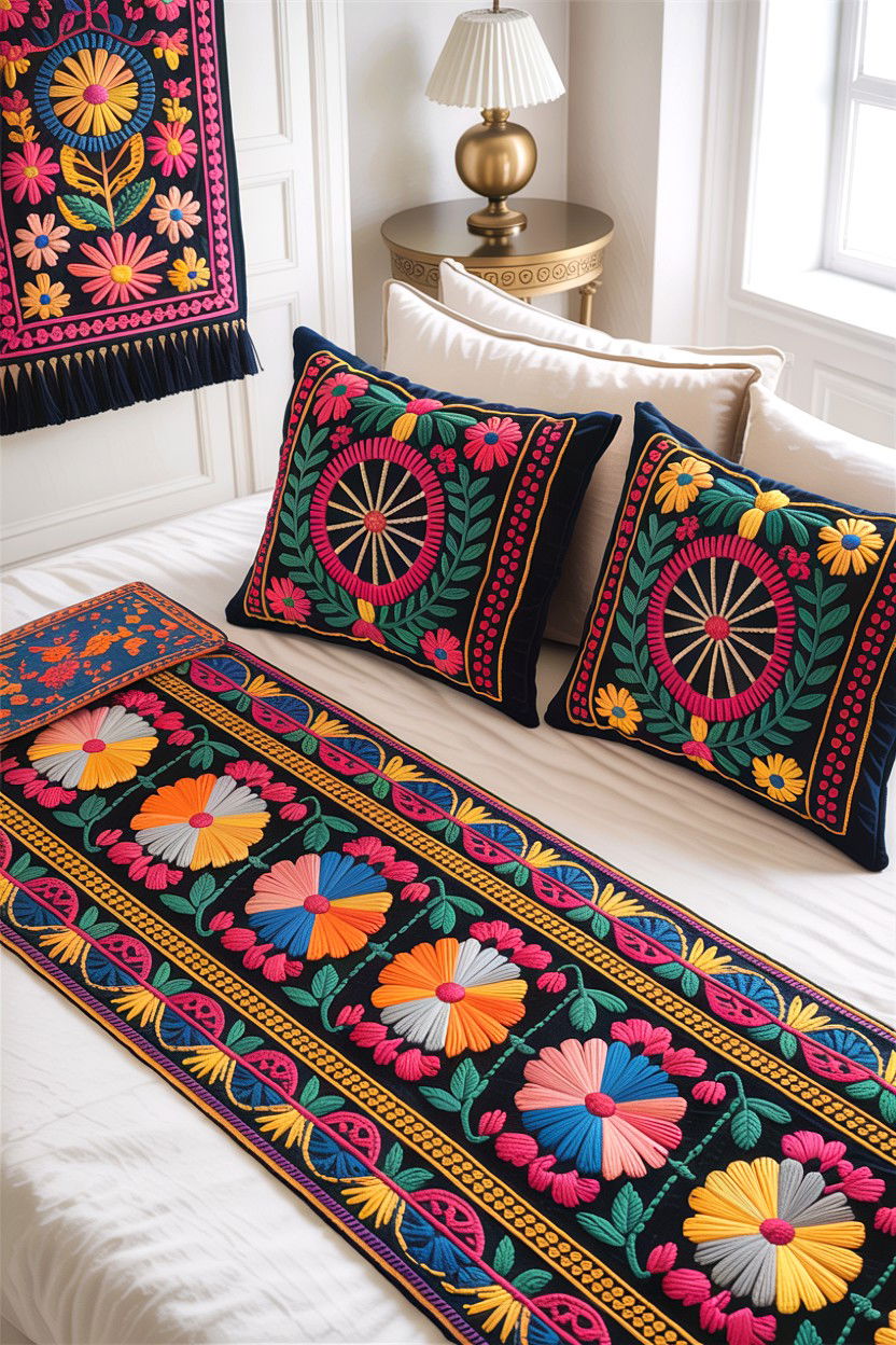 Mirror work textile - 30 Indian bedroom ideas