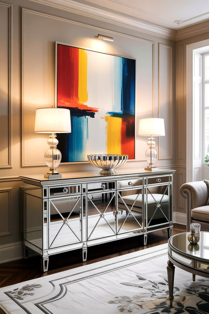 Mirrored Buffet Sideboard - 30 living room glass furniture ideas