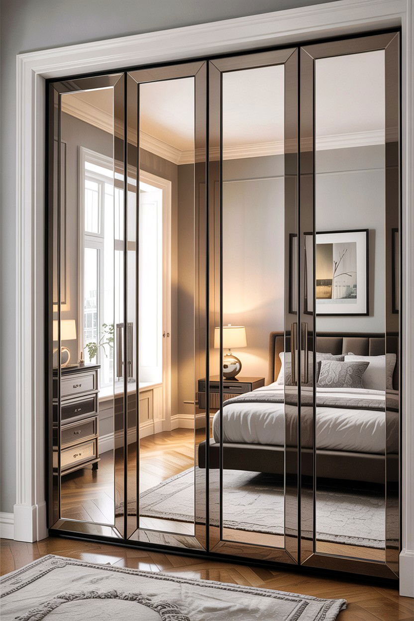 Mirrored Closet Doors Style - 30 first apartment bedroom ideas