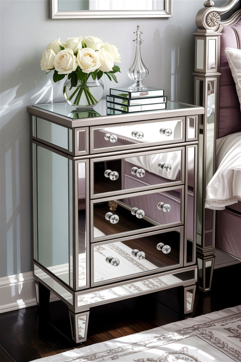 Mirrored Nightstand - 30 bedroom nightstand ideas