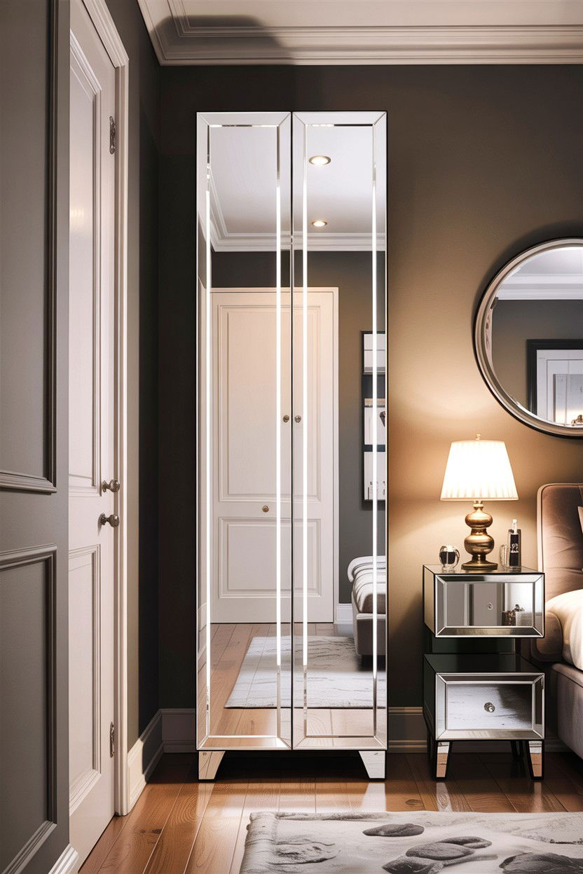 Mirrored Shoe Cabinet - 30 bedroom shoe storage ideas