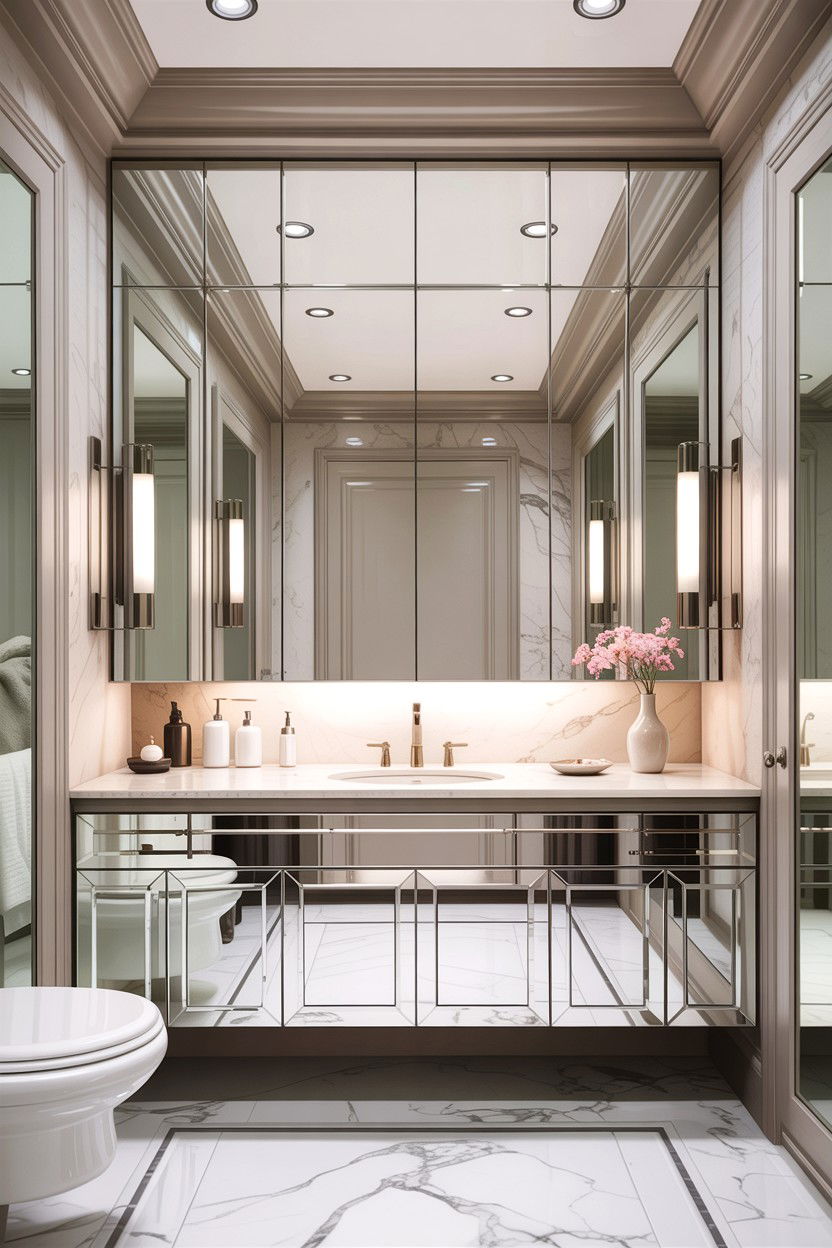 Mirrored Storage - 30 bathroom built-in storage ideas