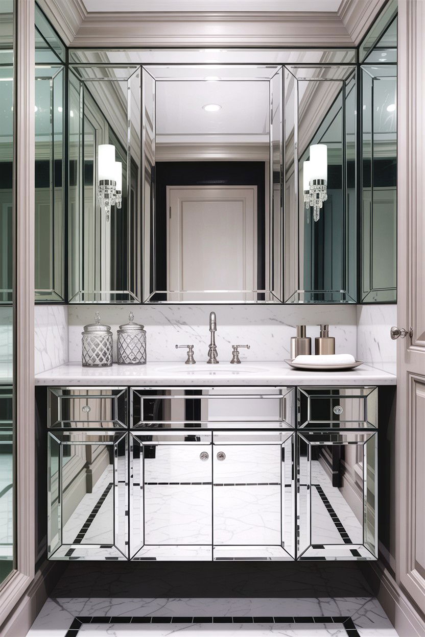 Mirrored bathroom cabinets - 30 Hollywood regency bathroom ideas