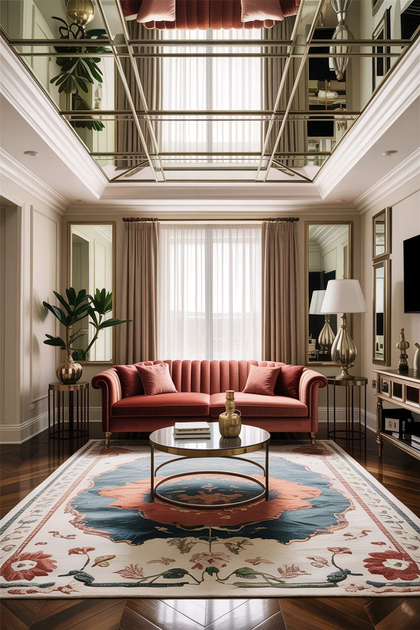 Mirrored ceiling living room - 30 living room fifth wall ideas