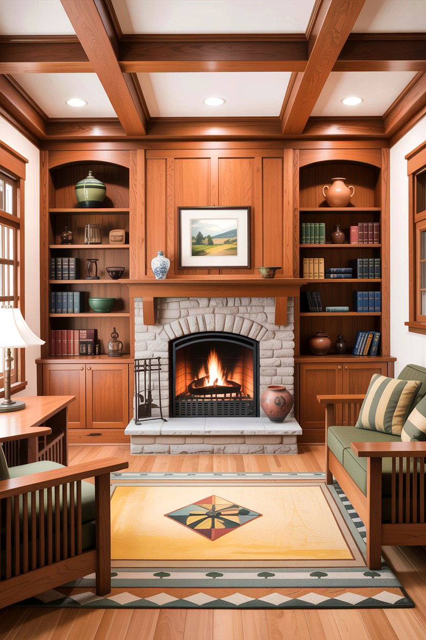 Mission Style Living Room With Oak Built Ins - 30 living room Craftsman furniture ideas