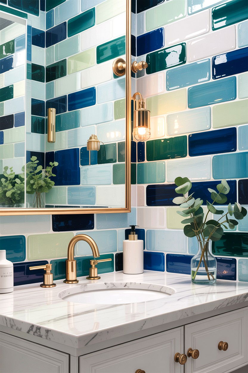 Mixed color handmade tile - 30 handmade tile bathroom ideas