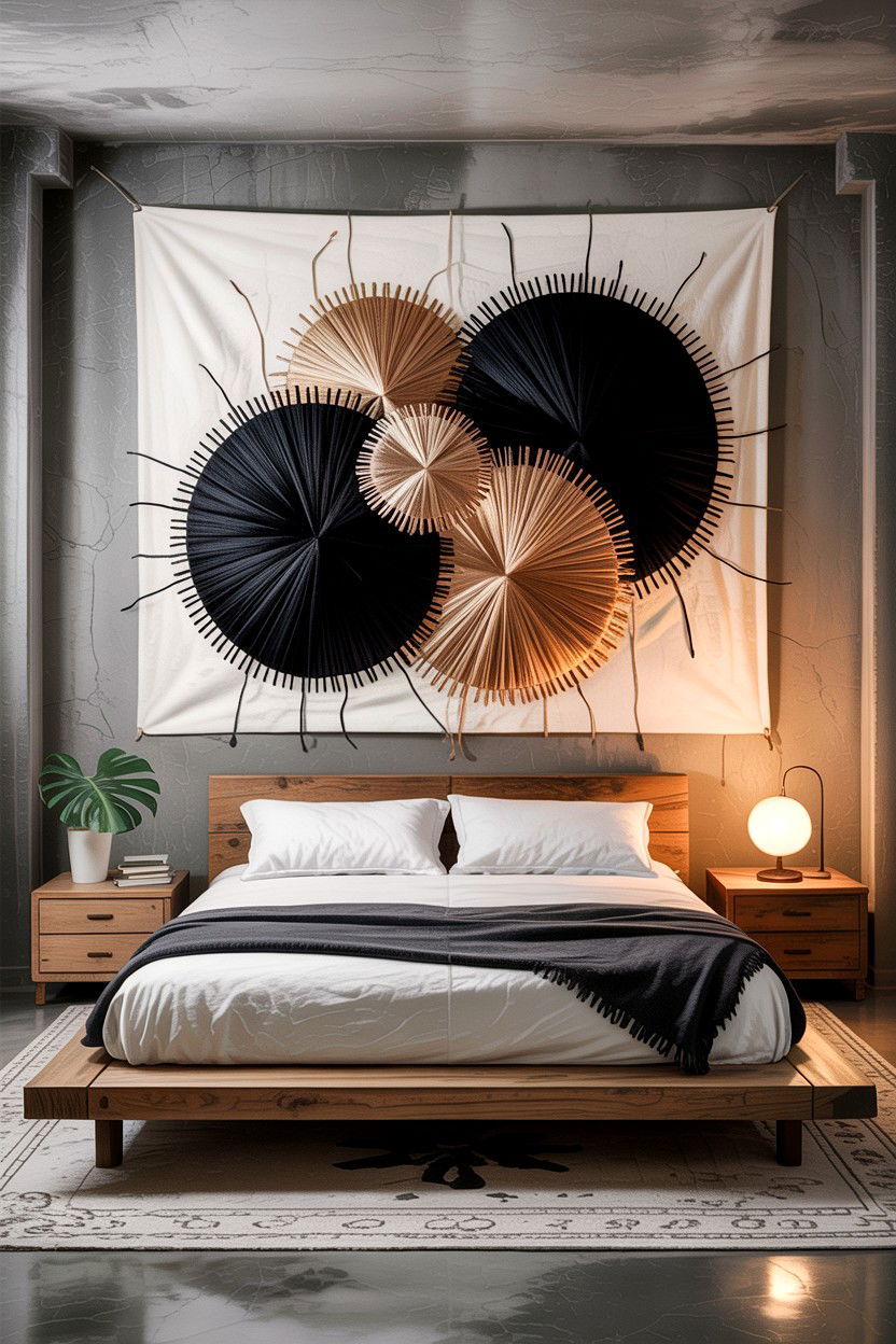 Modern Abstract Stitched Wall - 30 embroidered bedroom ideas