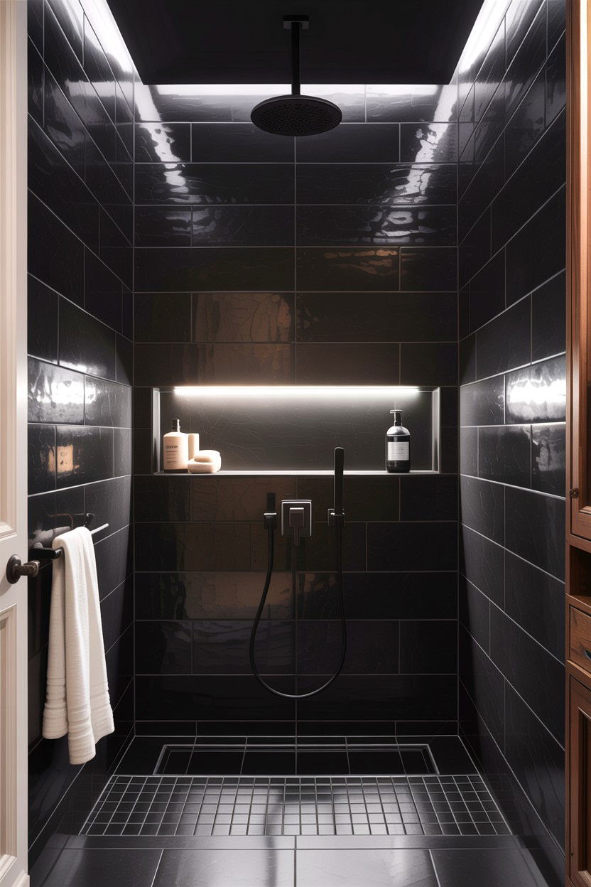 Modern Black Bathroom Niche - 30 lighted niche bathroom ideas