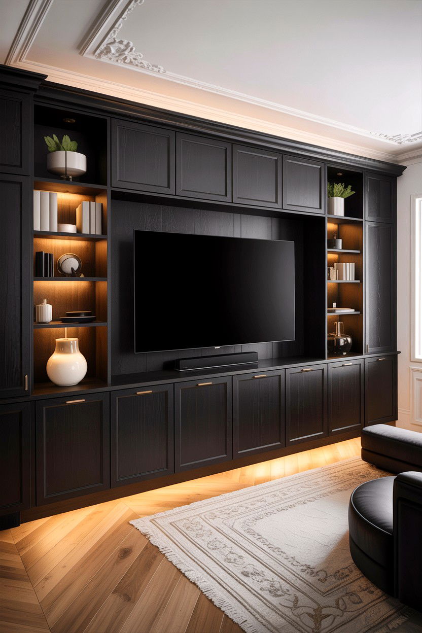 Modern Black Cabinetry - 30 living room custom cabinetry ideas