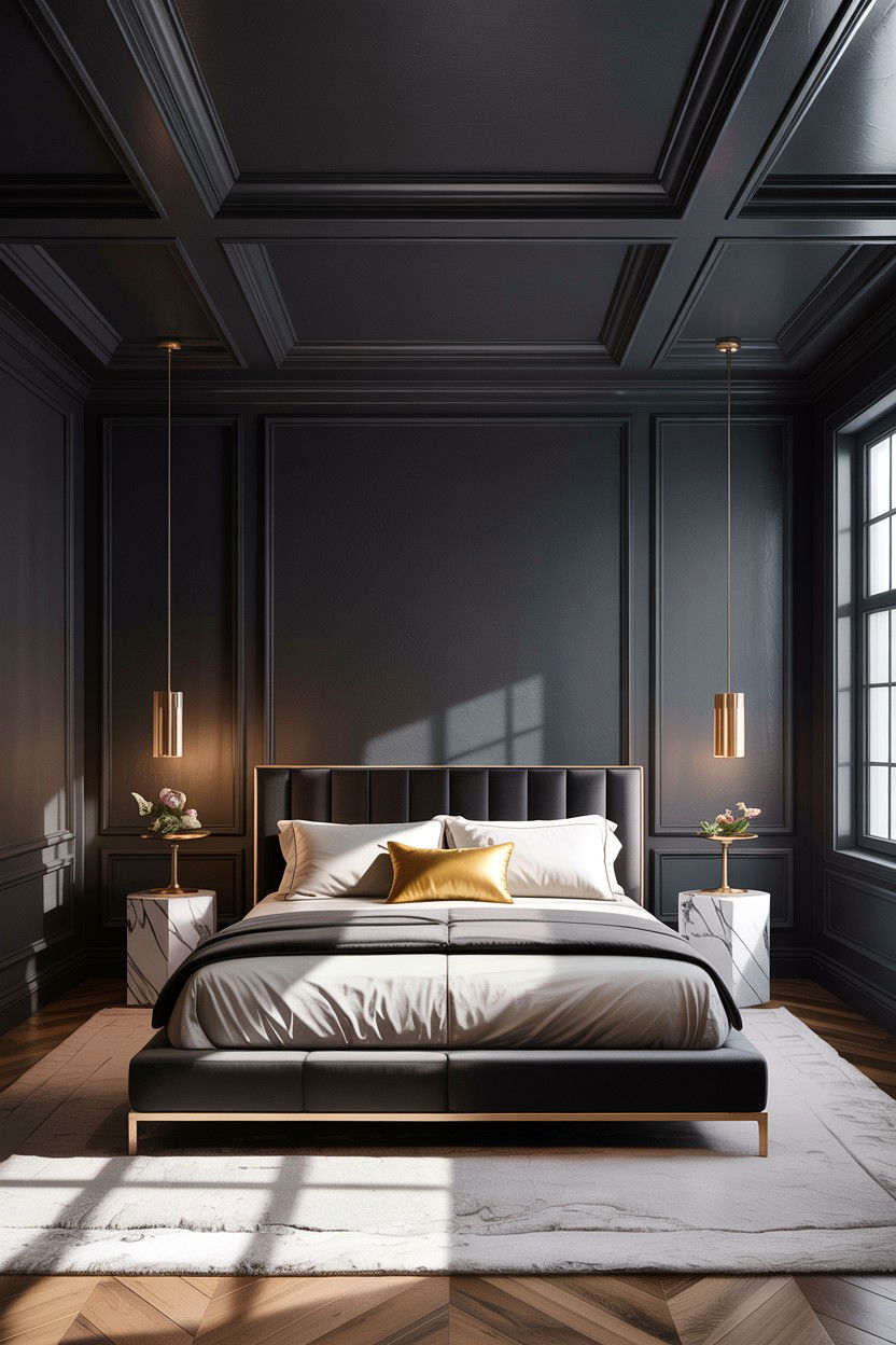 Modern Black Coffered Ceiling - 30 bedroom coffered ceiling designs