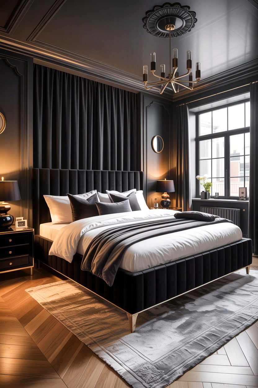 Modern Black Velvet Bedroom - 30 scandinavian black bedroom ideas