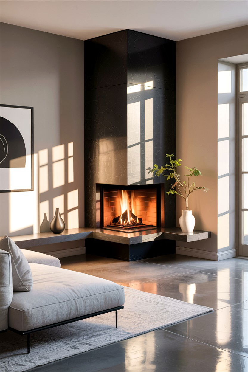 Modern Corner Fireplace - 30 living room corner fireplace ideas
