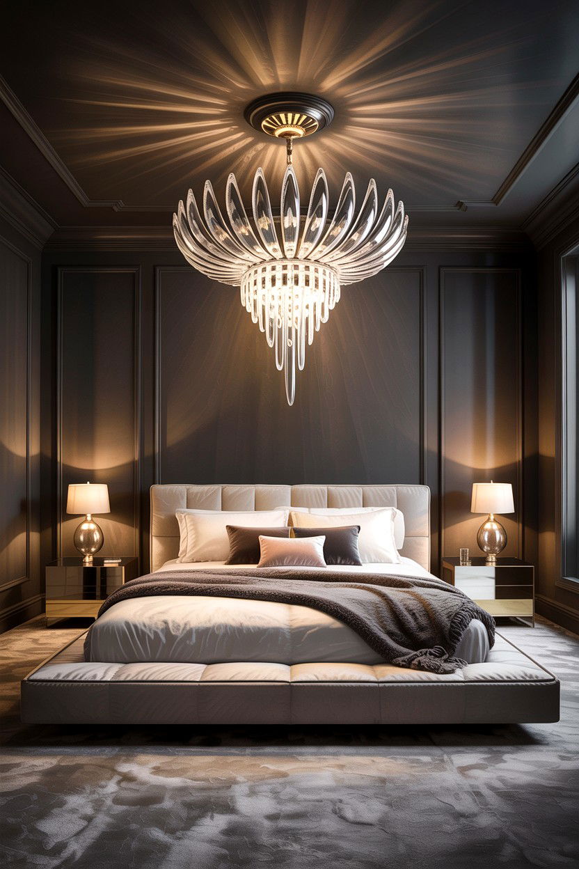 Modern Crystal Chandelier - 30 dramatic bedroom ideas