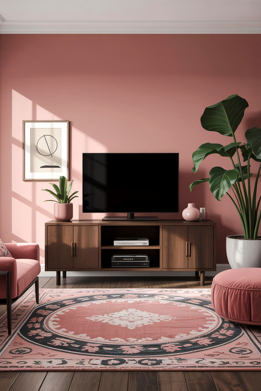 Modern Dusty Rose Accent Wall - 30 dusty rose living room ideas