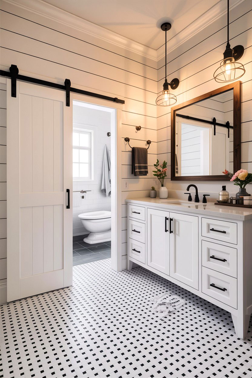 Modern Farmhouse Basketweave Floor - 30 basketweave tile bathroom ideas